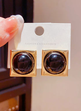 欧美耳环饰vintage时尚女夸张港风新潮复古金属几何方块珍珠耳环