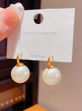 欧美大气优雅施家澳白真多麻灰色珍珠耳钉女高跟鞋款耳钩耳环耳饰