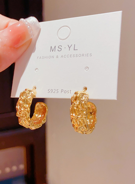 设计感小众法式耳环2024年新款潮精致百搭小耳圈时尚s925银针耳钉