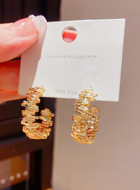 2024新款高级感C形扭曲圆圈圈耳环女金属冷淡风耳饰小众设计感