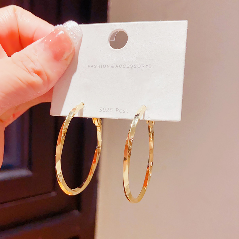 欧美风夸张金属大圆圈耳环设计感小众水波纹麻花耳圈个性时尚耳饰