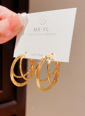 三层圈圈耳环欧美大牌设计师款耳圈抖音爆款时尚百搭个性显瘦耳饰