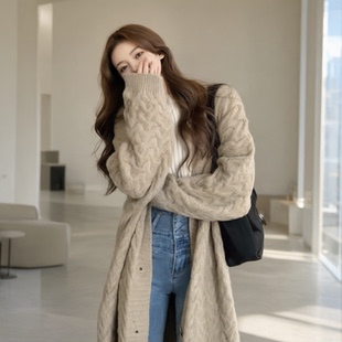2026韩版慵懒风外套均码甜妹妹宽松中长款针织开衫毛衣女装秋冬款