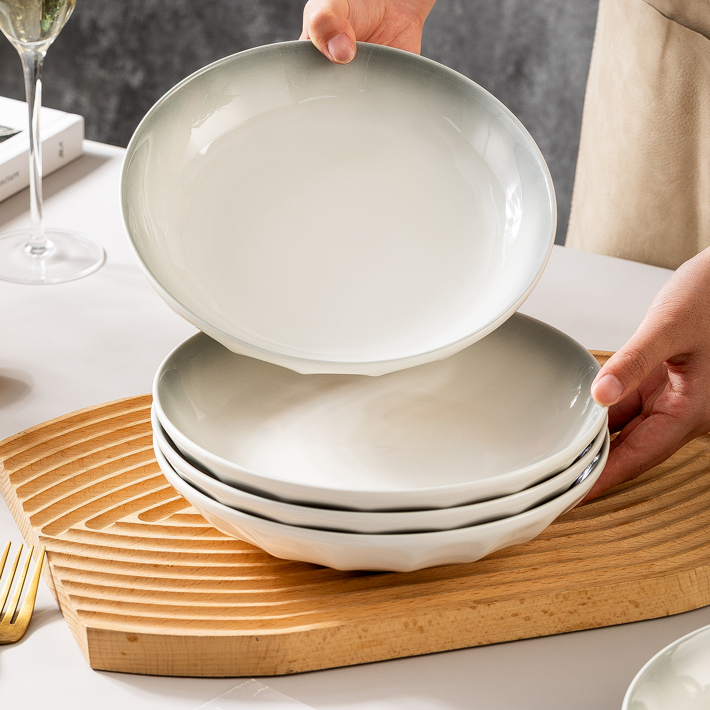 家用陶瓷圆盘渐变灰创意个性