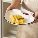 简约釉下彩个性 饺子盘家用陶瓷盘子菜盘北欧大餐盘带醋碟饭盘餐具