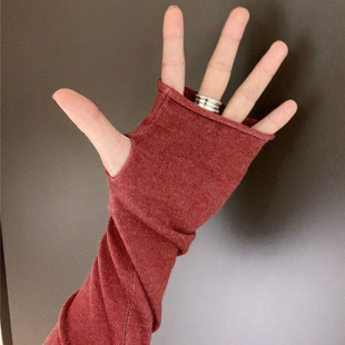 勾手指高领毛衣女秋冬连带手套上衣护手漏指针织衫露指毛衫打底衫