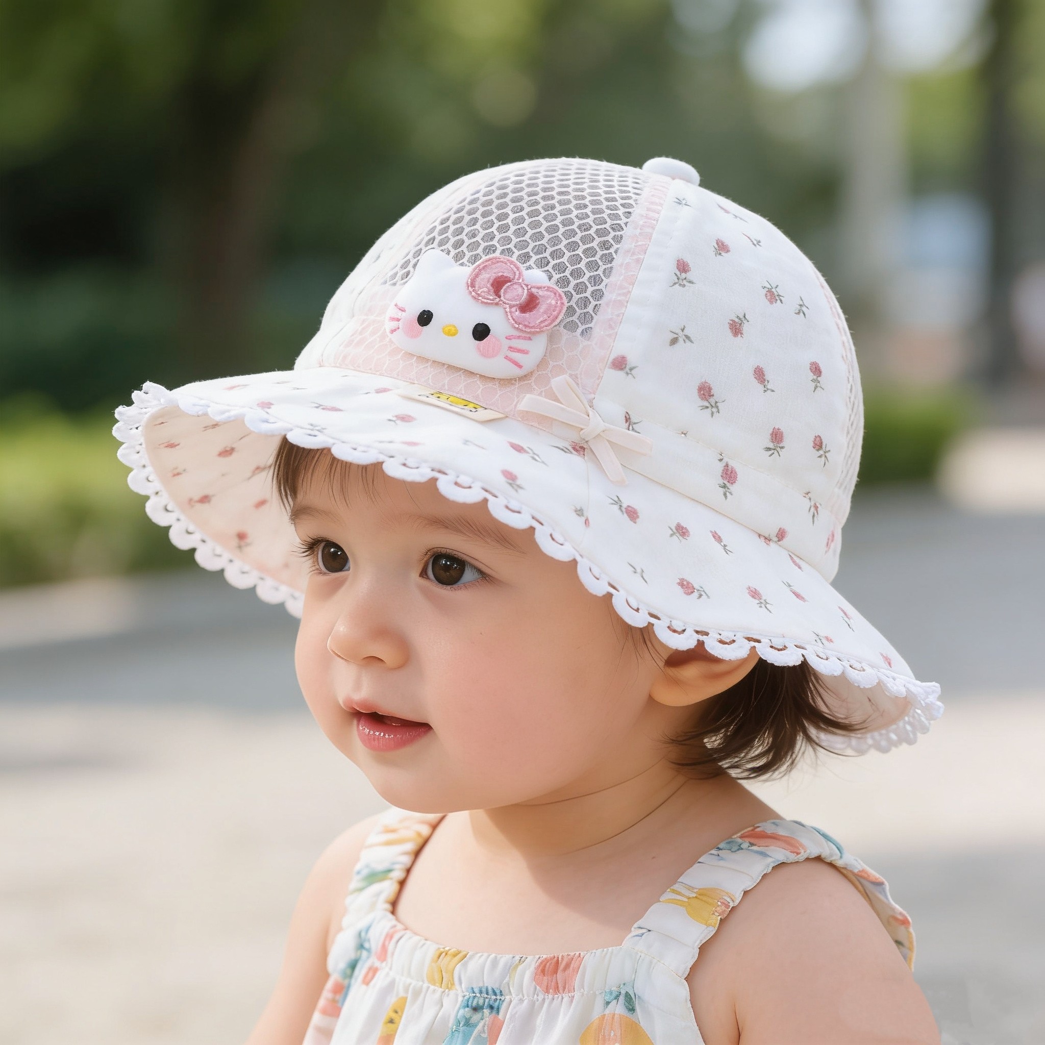 女宝宝小月龄猫咪可调节盆帽夏季婴儿帽子春秋薄款遮阳防晒渔夫帽