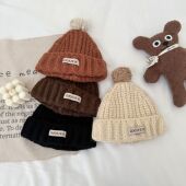 男女童帽子洋气时髦冬简约针织帽毛线帽婴幼儿毛球加厚保暖套头帽