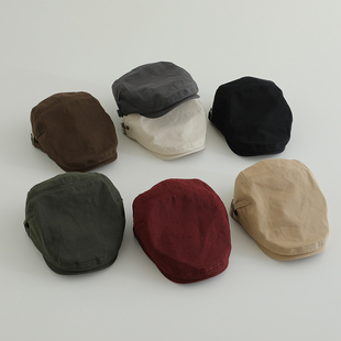 简约纯色儿童遮阳帽户外洋气男童帽子英伦百搭女童贝雷帽薄款复古