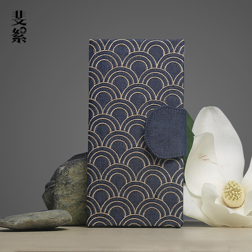 斐絮简约精美水纹刺绣牛仔布长款钱包复古卡包布钱包包邮