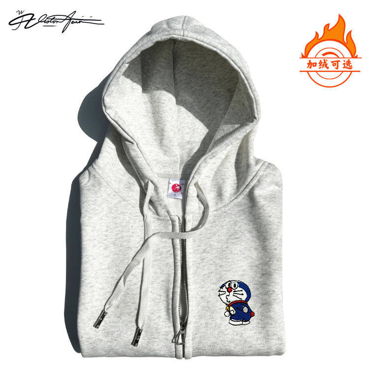 叮当猫蓝胖子可爱卡通刺绣连帽开衫卫衣长袖潮流ins加厚绒薄款春