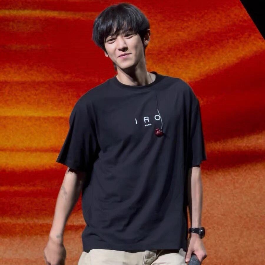 EXO朴灿烈同款穿搭简约字母印花短袖T恤女2026新款黑色纯棉上衣