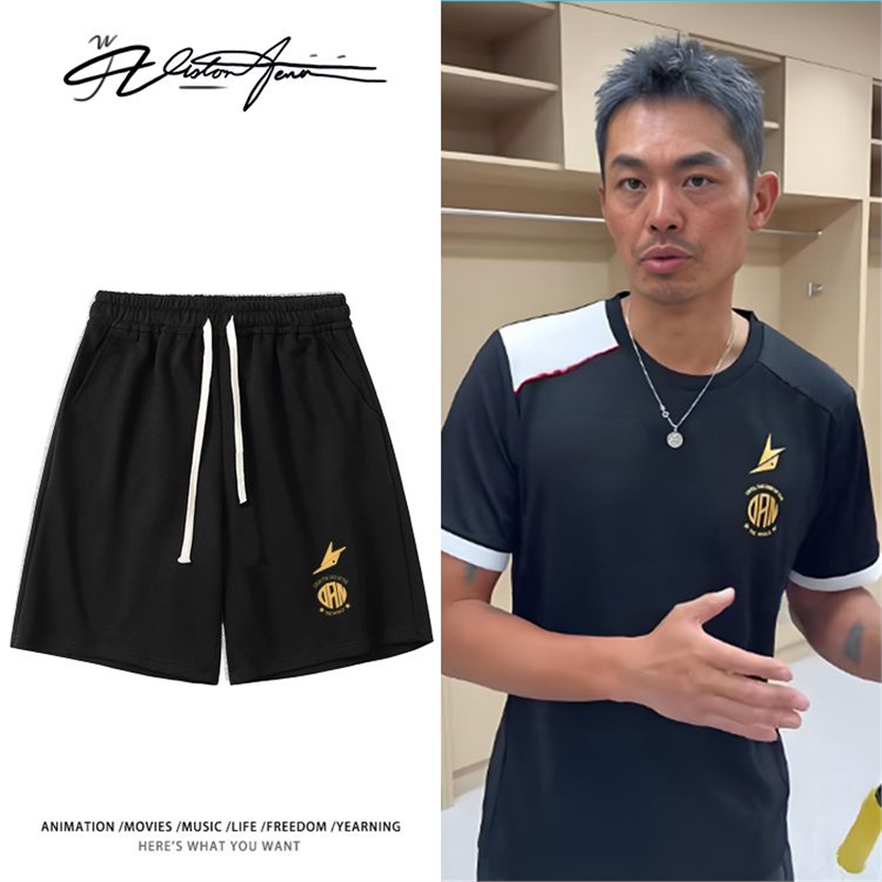 林丹同款金色羽毛球印花粉丝应援短裤夏季宽松休闲百搭印花