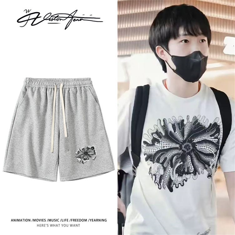 王楚钦乒乓球运动员同款荷叶印花粉丝应援短裤夏季宽松休闲百搭