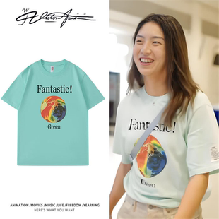 王欣瑜武汉网球联赛同款印花短袖T恤男女夏季运动潮流百搭