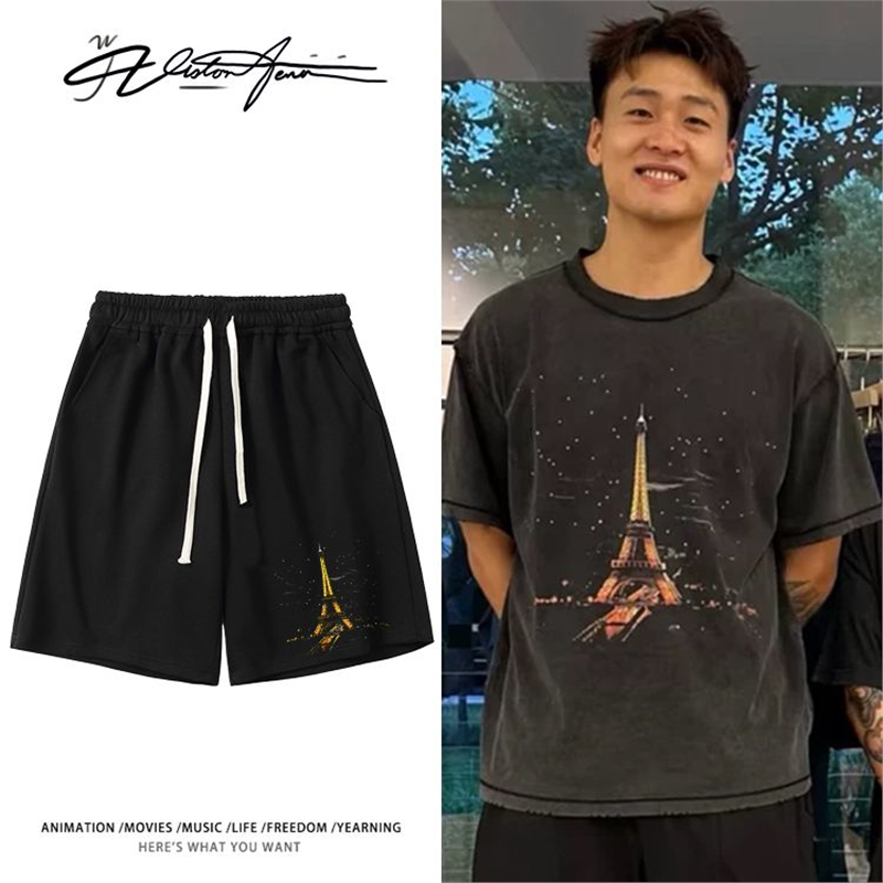 中国篮球运动员赵睿同款美式帅气印花短裤夏季宽松休闲百搭