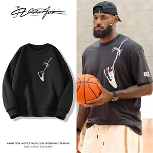 湖人詹姆斯圣诞大战杜兰特同款粉丝应援圆领卫衣长袖百搭潮流秋冬