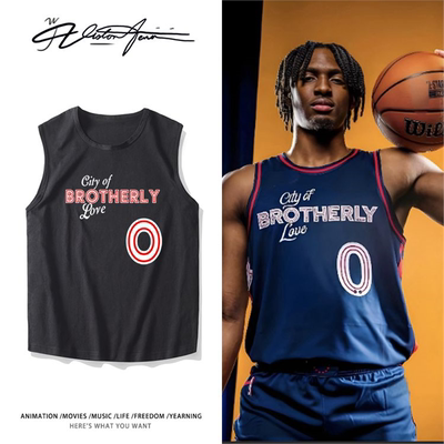 七十六人泰里斯马克西球衣印花应援无袖背心坎肩男女同款夏