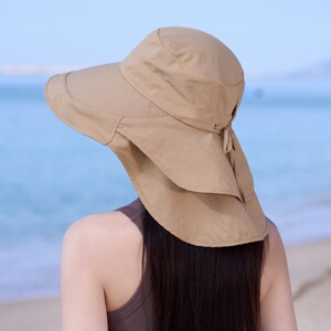 户外防晒帽女夏季大帽檐护颈一体可折叠遮阳帽子拖尾披肩太阳帽子