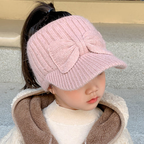 女童冬季保暖针织毛线空顶鸭舌帽