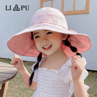 儿童甜美遮阳帽子女童宝宝夏季大檐空顶帽户外防晒帽小学生太阳帽