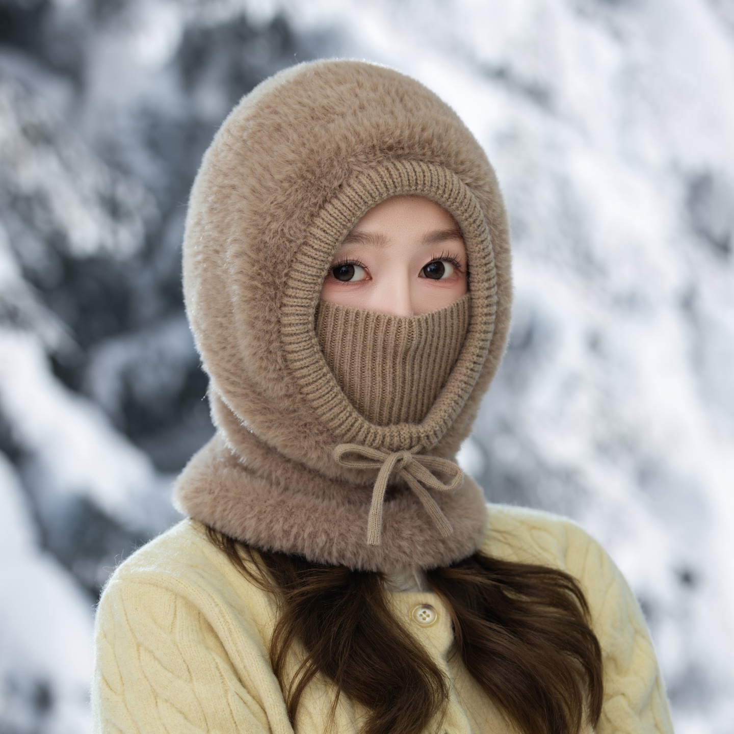 2025新款连体帽子围脖一体女冬季防风防寒户外出行护颈脖套保暖帽