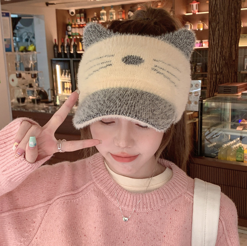 可爱女秋冬季保暖针织毛线空顶帽