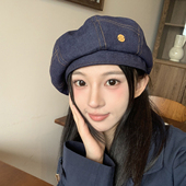 2025新品 牛仔南瓜帽女立体版 型显脸瘦复古蓝色画家帽子日系贝雷帽
