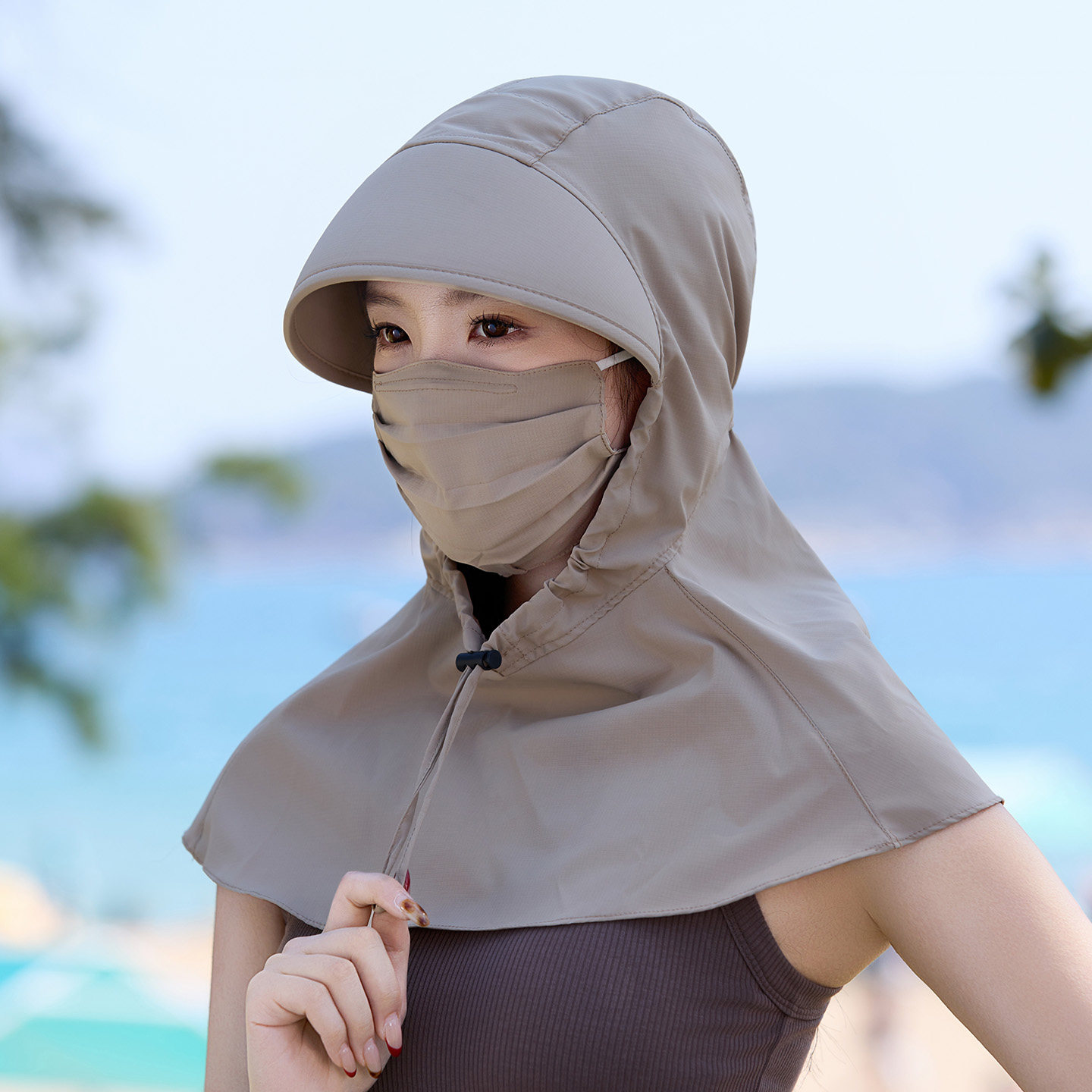 护颈一体防晒帽女夏季防紫外线遮阳帽连体披肩遮脸面罩骑行太阳帽