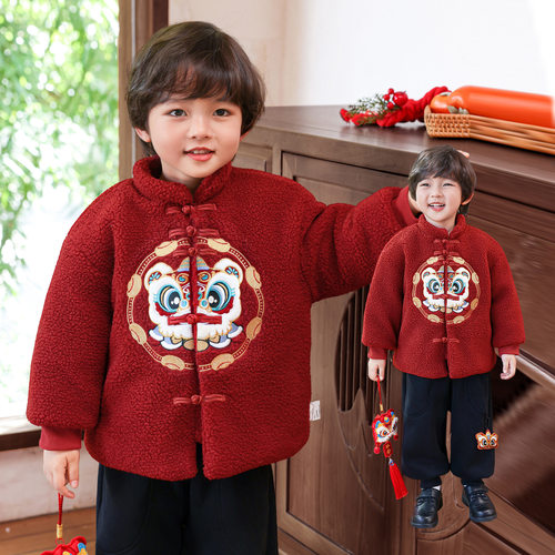 男童加厚拜年服外套2025新款冬季儿童过年衣服唐装新中式开衫上衣