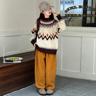 女童圆领毛衣秋冬装2025新款大童儿童针织打底衫冬季女孩加厚上衣