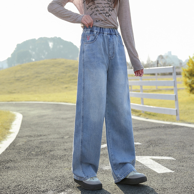 女童牛仔裤春秋款2025新款大童女装直筒休闲裤春装儿童薄款裤子