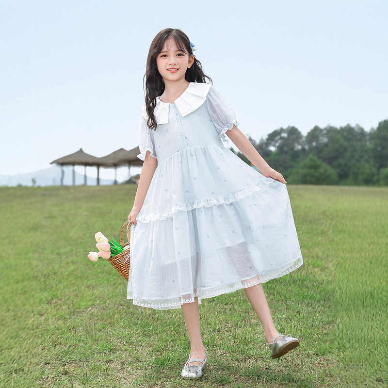 女童雪纺裙子夏季2025新款中大童儿童公主裙薄款女孩短袖连衣裙夏