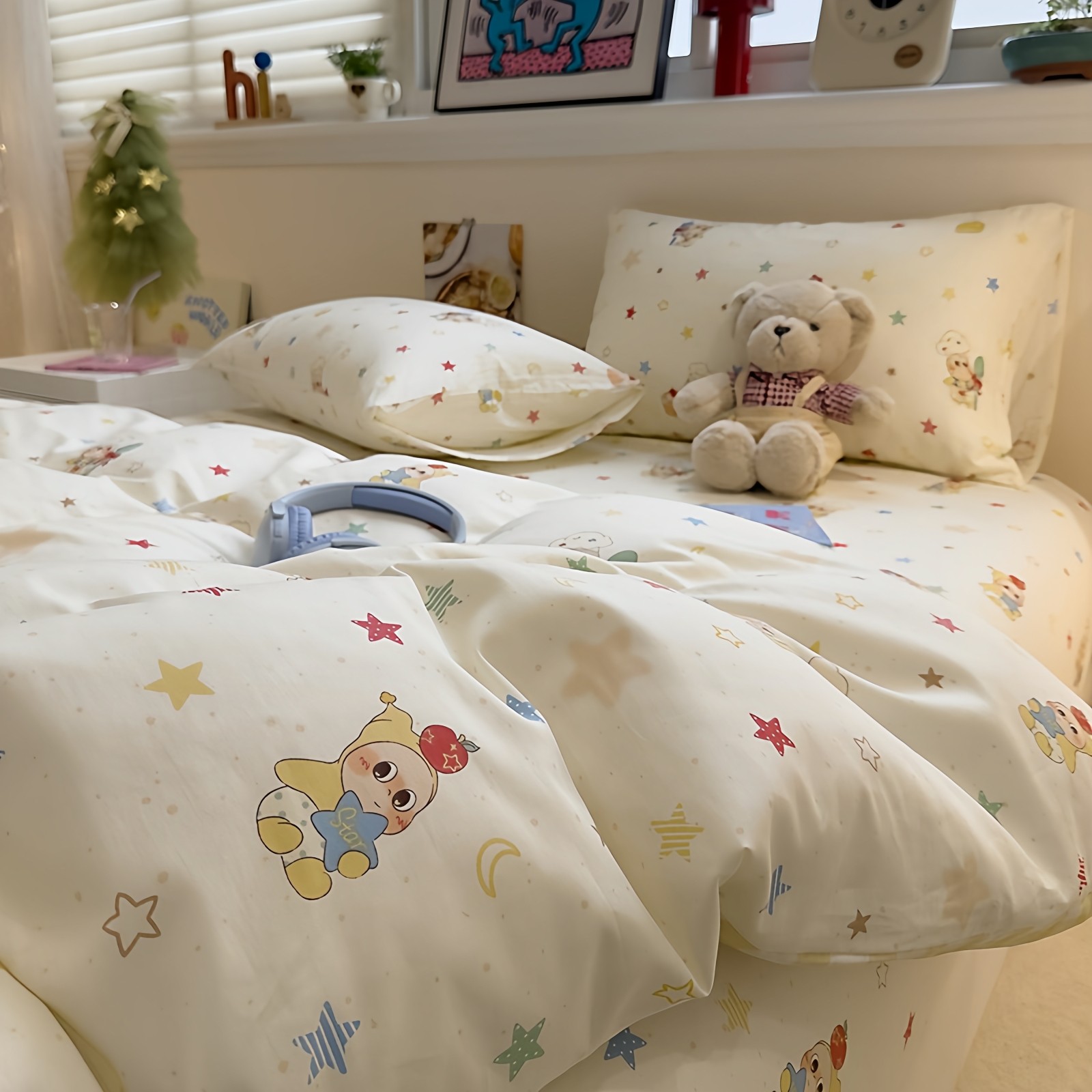 星星人卡通四件套全棉床单被套大学生宿舍寝室单人床上用品纯棉