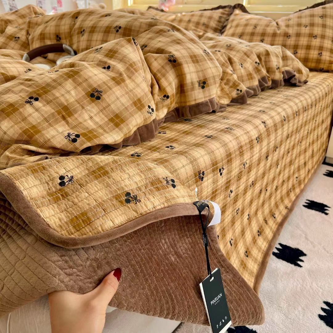 床盖款牛奶绒四件套被套双层纱宝宝绒夹棉纯棉床盖三件套秋冬保暖