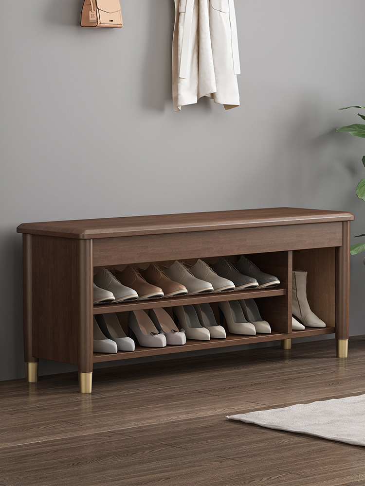实木入户门口可坐鞋柜换鞋凳一体轻奢高级感中古家用玄关双层鞋架