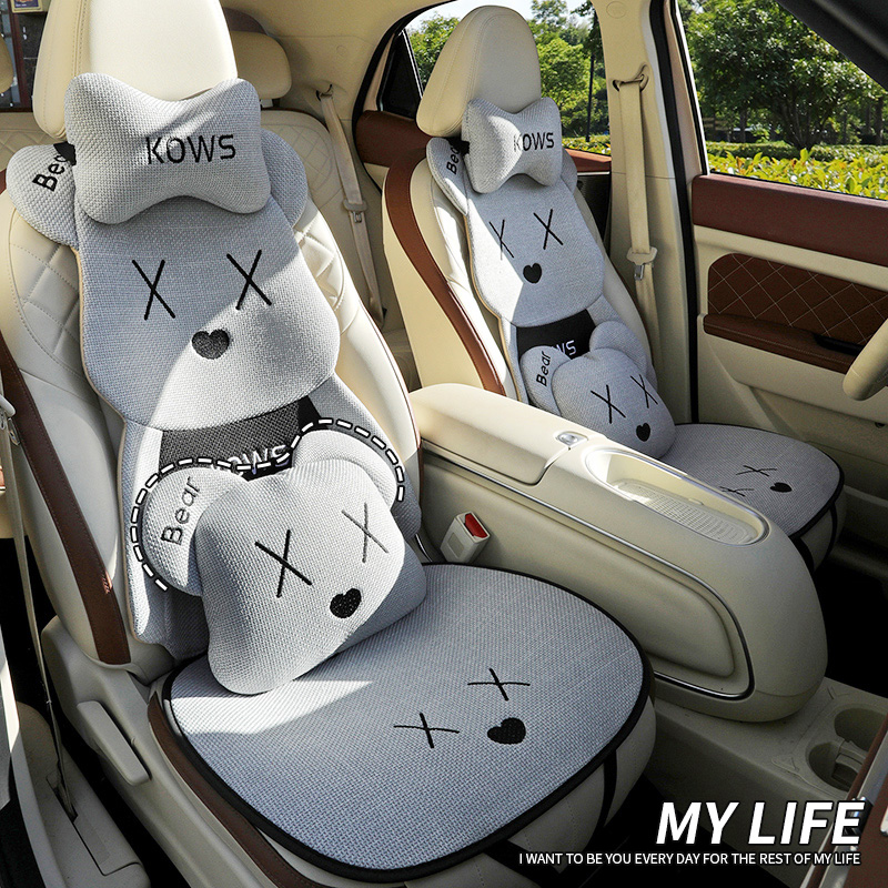汽车坐垫四季通用可爱卡通高级淳麻半包座椅套座垫后排车垫25新款