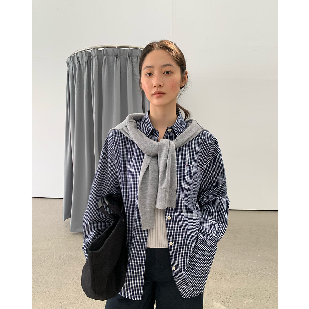EVERTRUE 格子衬衫女韩版秋季新款长袖纯棉上衣宽松显瘦衬衣51718
