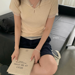 SARA-韩系网纱设计短袖针织衫(含6羊毛)wm407