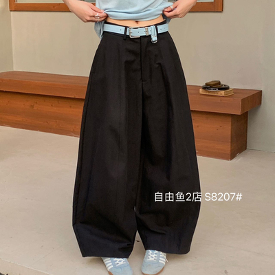 自由鱼-26年早春韩版时尚设计感阔腿休闲裤(配腰带)S8207