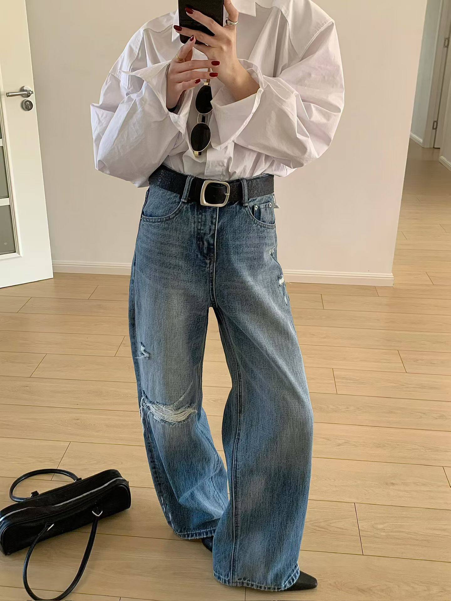 A+AIJIA 欧货春季新款高腰显瘦百搭直筒破洞牛仔裤,女装/女士精品,牛仔裤,淘宝优惠券,粉丝福利购,淘宝优惠卷