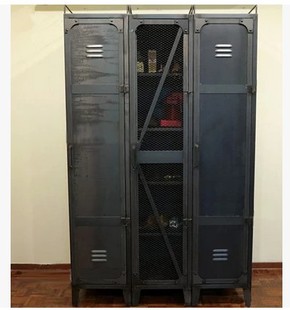 复古铁艺成人衣柜置物柜工业展示柜挂衣柜防古铁皮收纳柜可定制