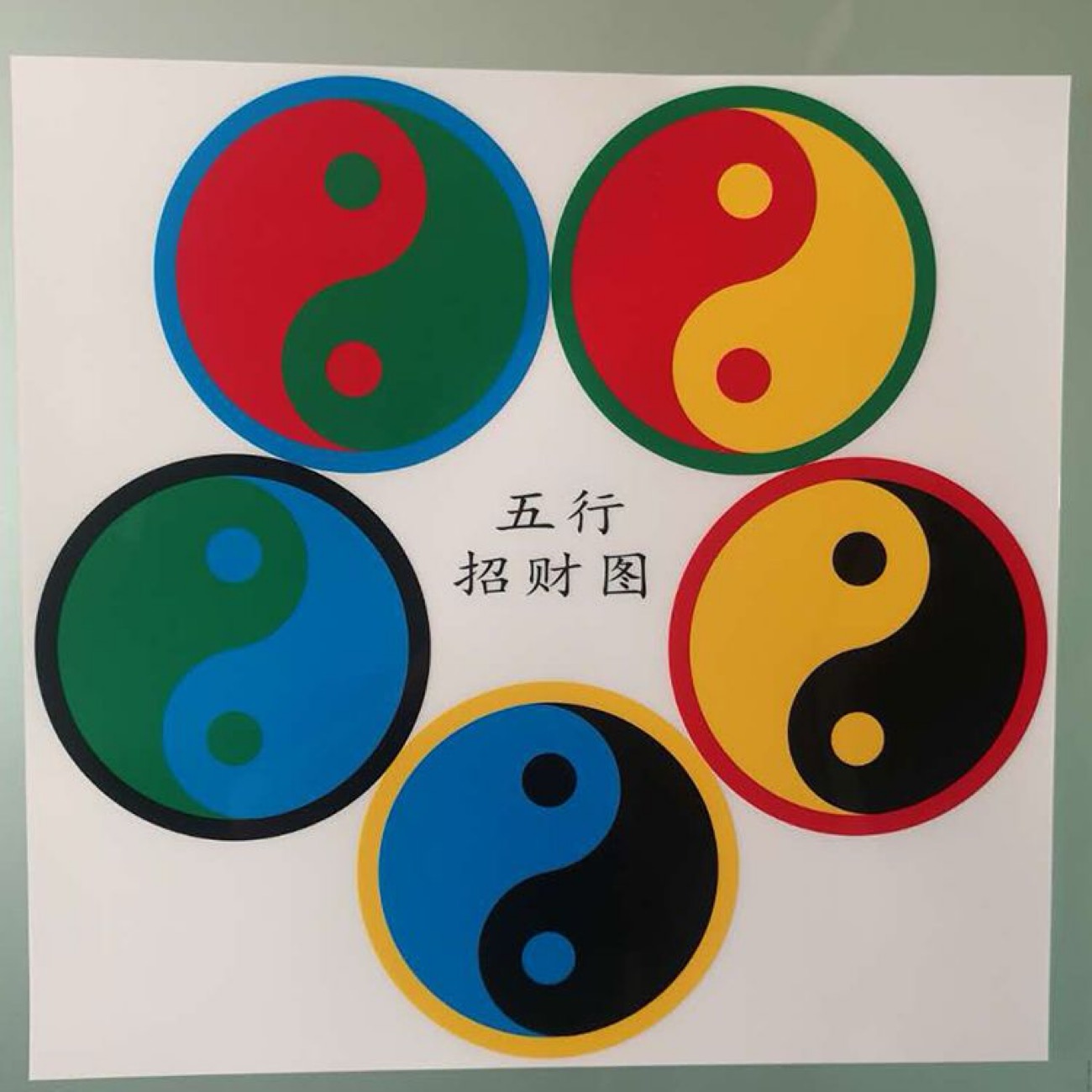 五行招财图 布财局贴画 红边太极 黄边太极 绿边黑边 蓝边太极