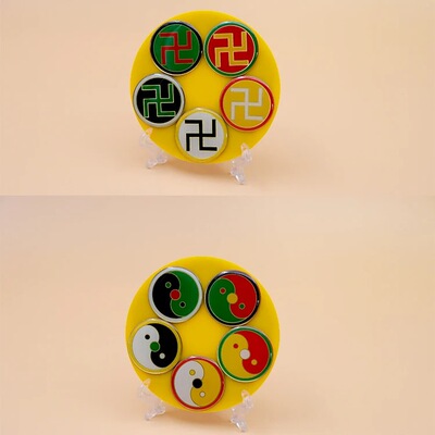 潘氏黄铜烤漆双面万字福太极八卦五行室内磁场调整补角盘黄色盘