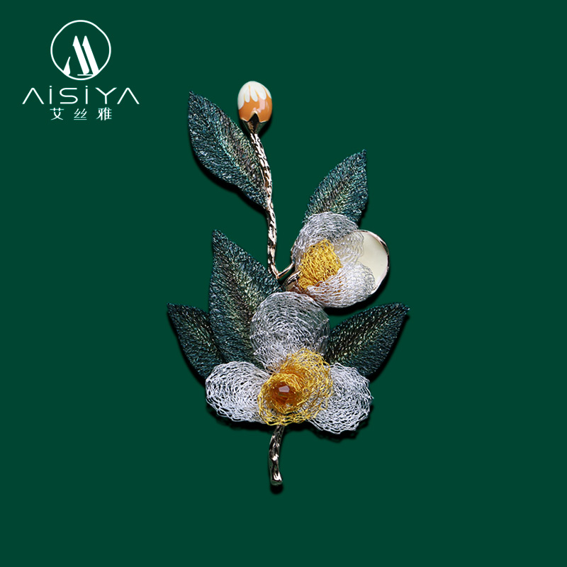 艾丝雅玫瑰手工刺绣胸针