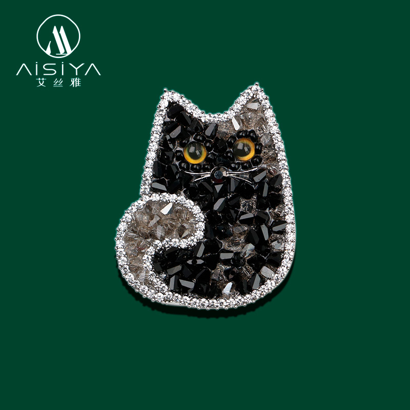 可爱立体小黑猫胸针创意水晶