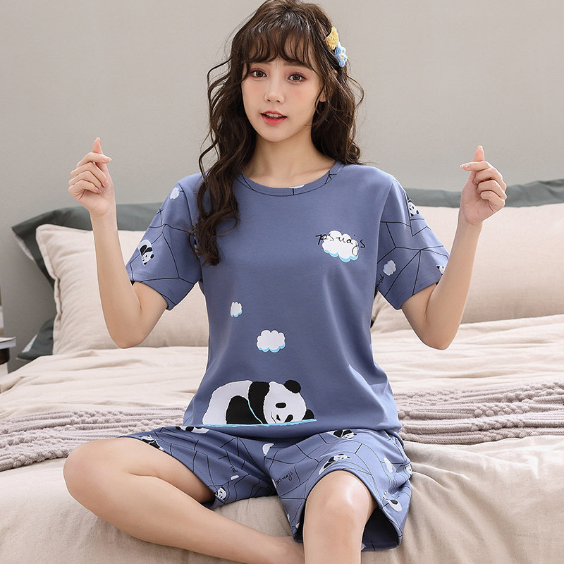 睡衣女夏季薄款短袖短裤2024新款纯棉夏款可爱短款初中生女孩套装