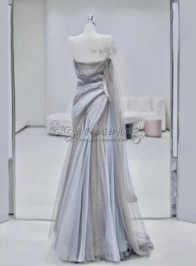 烟灰色晚礼服高级2022秋季私人订制修身新娘敬酒服