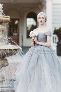 私人定制2019秋季 惊爆烟灰色婚拍超仙唯美婚纱礼服蓬蓬裙旅拍