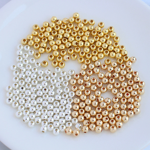 14K镀金镀银光面圆珠散珠保色隔珠2至6MM串珠diy手工饰品配件材料